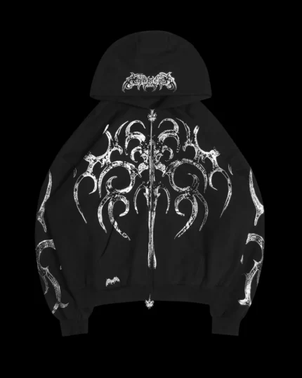 Named Collective Euphoria Distressed Print Chrome Zip Black Hoodie