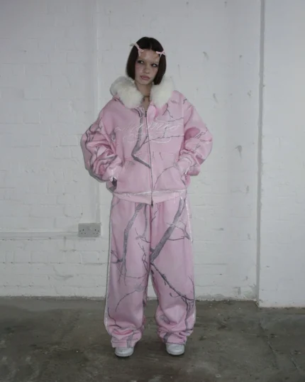Named Collective Prey Faux Fur Zip Pink Camo Hoodie