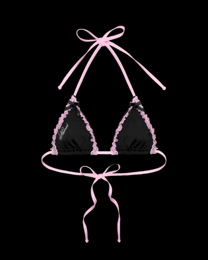 Named Collective Princ355 Lace Ruffle Black Bikini Top